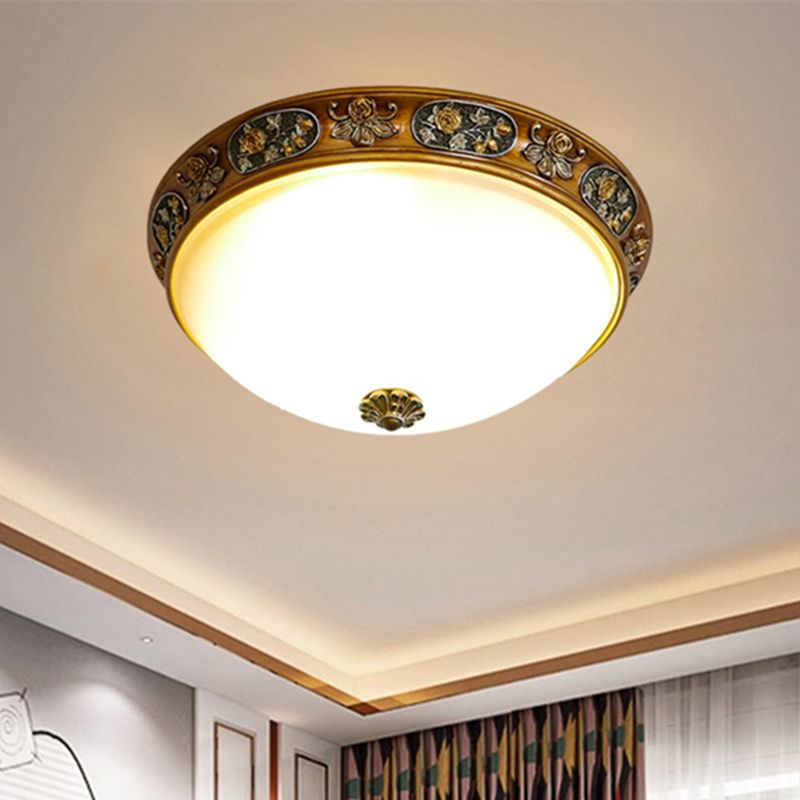 3-Head Bowl Flush Mount Lighting Traditional Wood Resin Ceiling Light for Hallway, 12"/15"/19" Wide