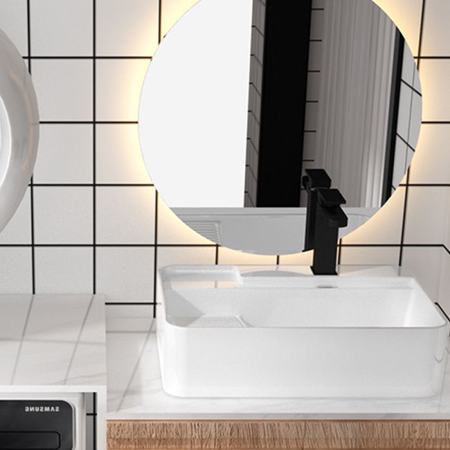 Modern Bathroom Sink Porcelain Solid Color Rectangular Vessel with Pop-Up Drain