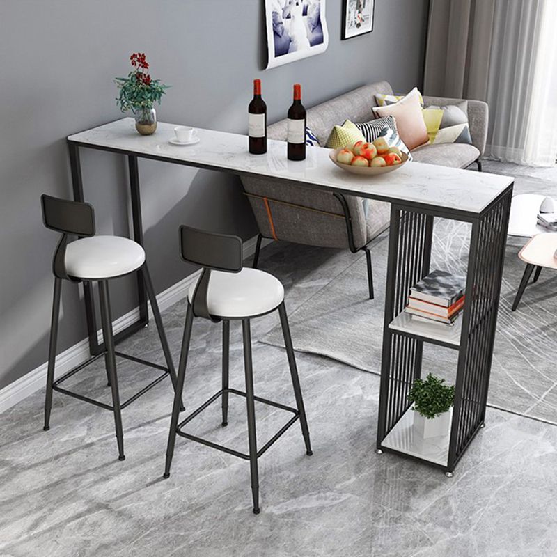 Industrial Rectangle Bar Table with Storage Marble Top Bistro Table for Small Places