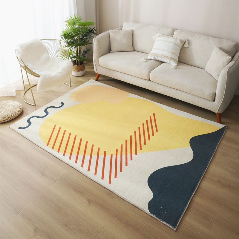 Black Color Block Rug Polyester Modern Rug Washable Rug for Living Room