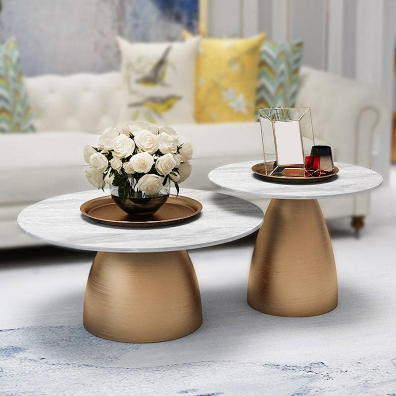 Glam Round Slate Cocktail Table Tray Top Brushed Metal Coffee Table
