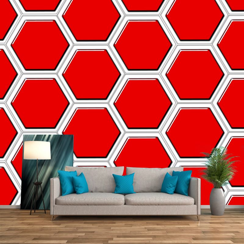 Hexagon Geometric Illustration Mural Living Room Wall Art, Personalized Size Available