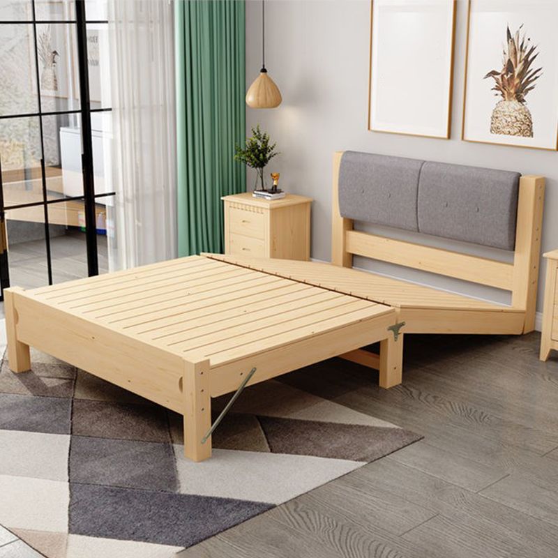 Scandinavian Wood Folding Bed Upholstered Bed Frame with Headboard