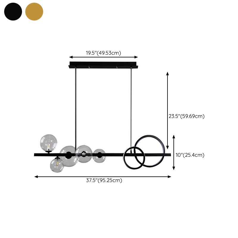 Post Modern Kitchen Island Light in Black / Gold Aluminum Ceiling Fixture with Glass Shade