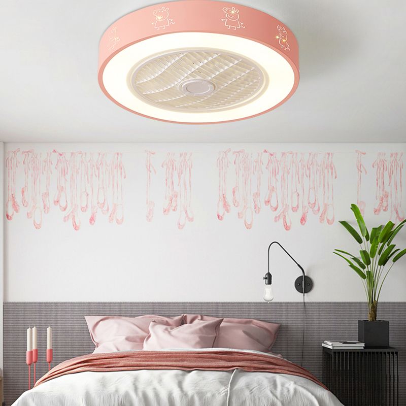 Nordische, trommelförmige Deckenventilator Lampe Metall Esszimmer LED Semi Flush Light mit ausgehöhltem Design