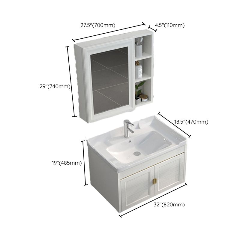 Single Sink Vanity Set Mirror Wall Mount Metal Frame Rectangle Bath Vanity with 2 Doors