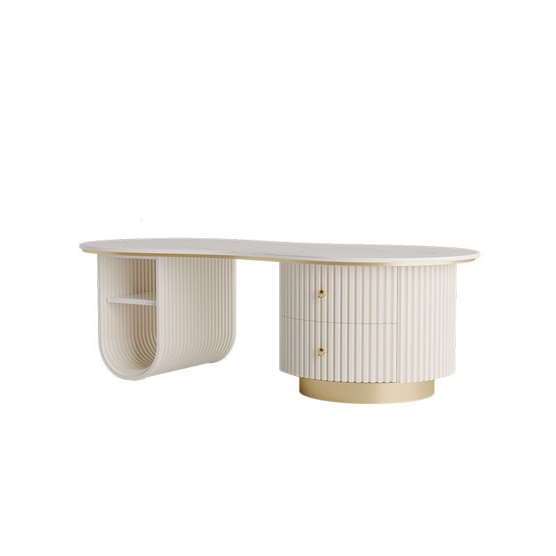 Modern Geometric Coffee Table with Drawer Stone Top Cocktail Table