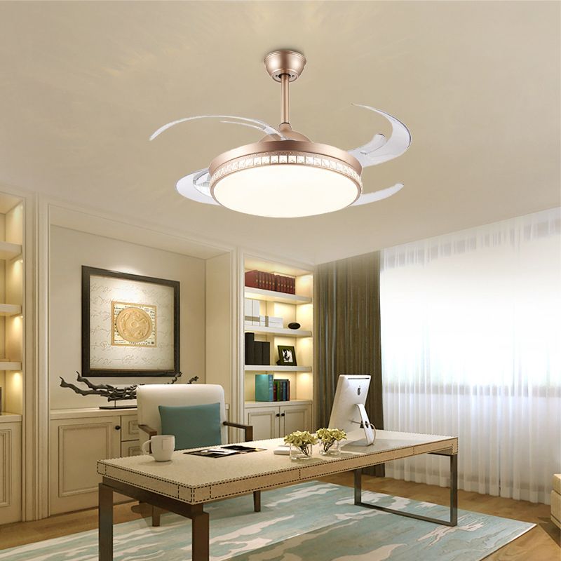 Smart Control Round Deckenlüfter Leicht minimales Acryl 8-Blatt-LED-LED-Semi-Flush-Lampe in Gold