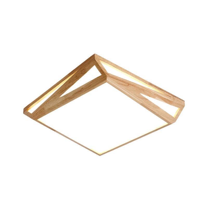 Square/Rectangle Box Ceiling Fixture Modernism Wood Living Room LED Flush Mount Lamp in Warm/White Light, 16"/19"/38" W