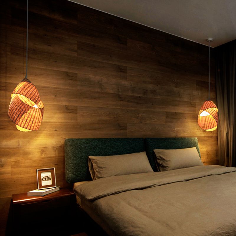 Twist Bamboo Hanging Light Modern 8.5 "/10" de ancho 1 colgante de suspensión beige ligero para restaurante
