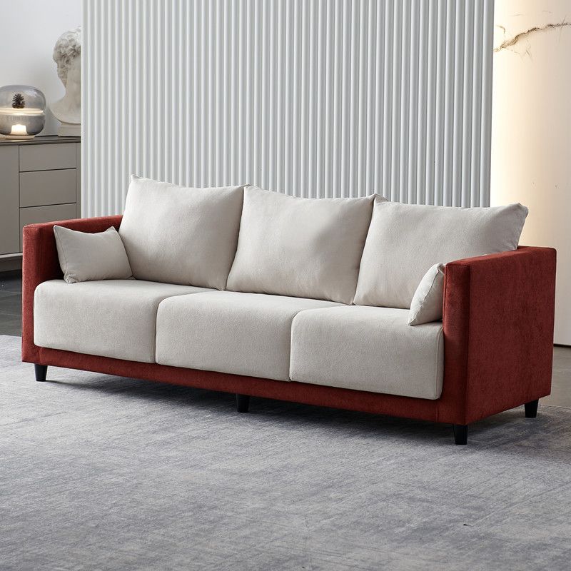 Contemporary Tuxedo Arm Standard Sofa with Bolster Pillows for Living Room, Apartment