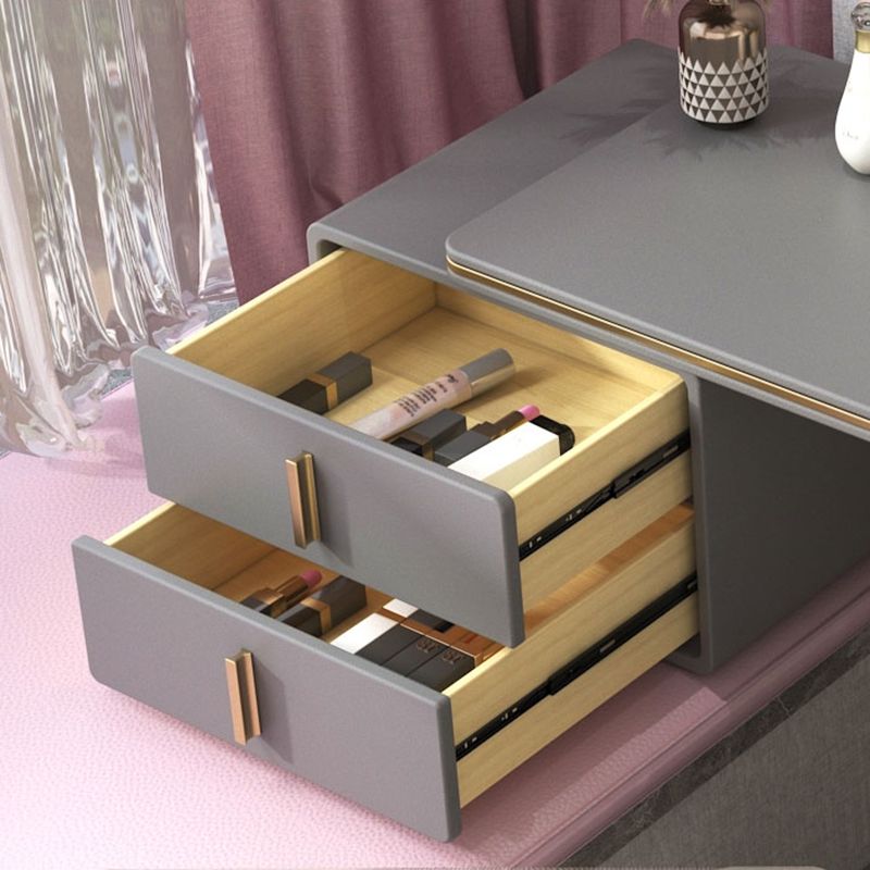 Glam Double Drawers Faux Leather Bedroom with Makeup Table and Stool Make-up Vanity