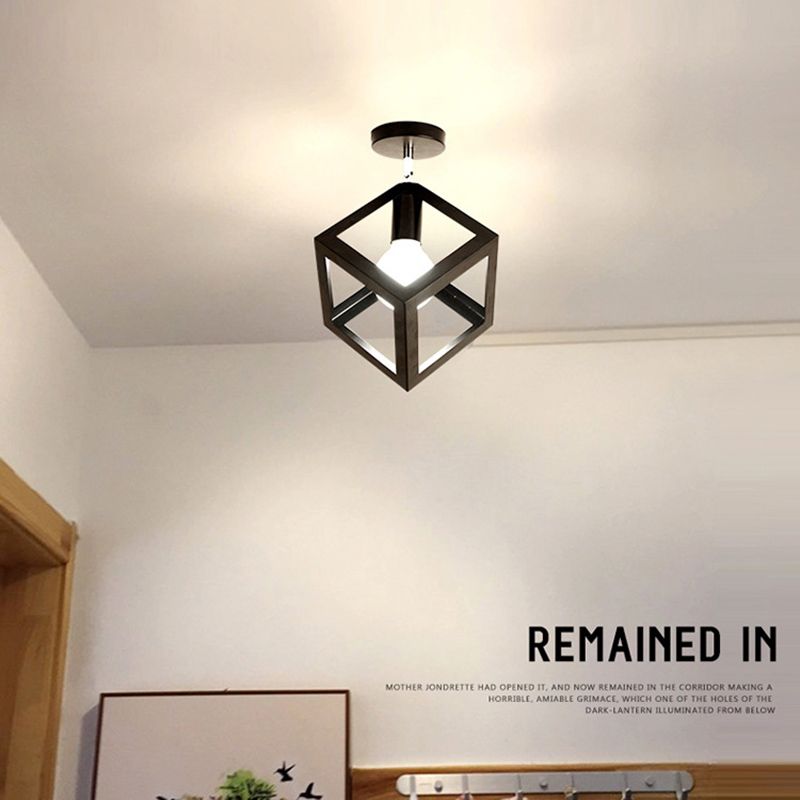 Plafoniera da incasso geometrica nera in stile creativo industriale in ferro battuto per corridoio