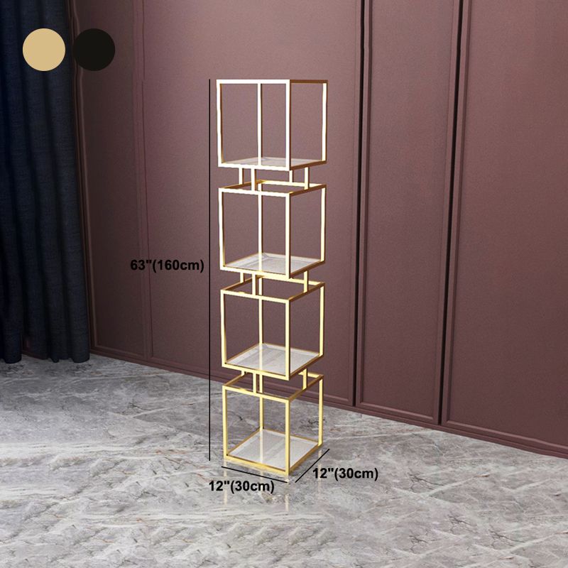 Modern Vertical Etagere Bookshelf Manufactured Wood Shelf Iron Frame Bookshelf