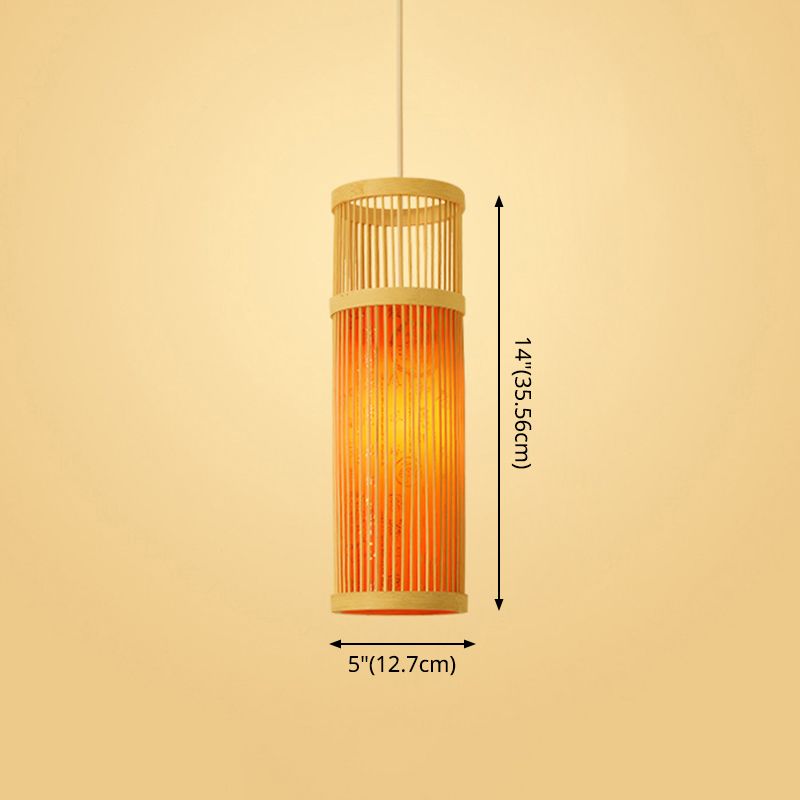 Chinoiserie gewebte Hängende Leuchten Bambus Single Tea Room Deckenleuchte mit Drucklampenkel