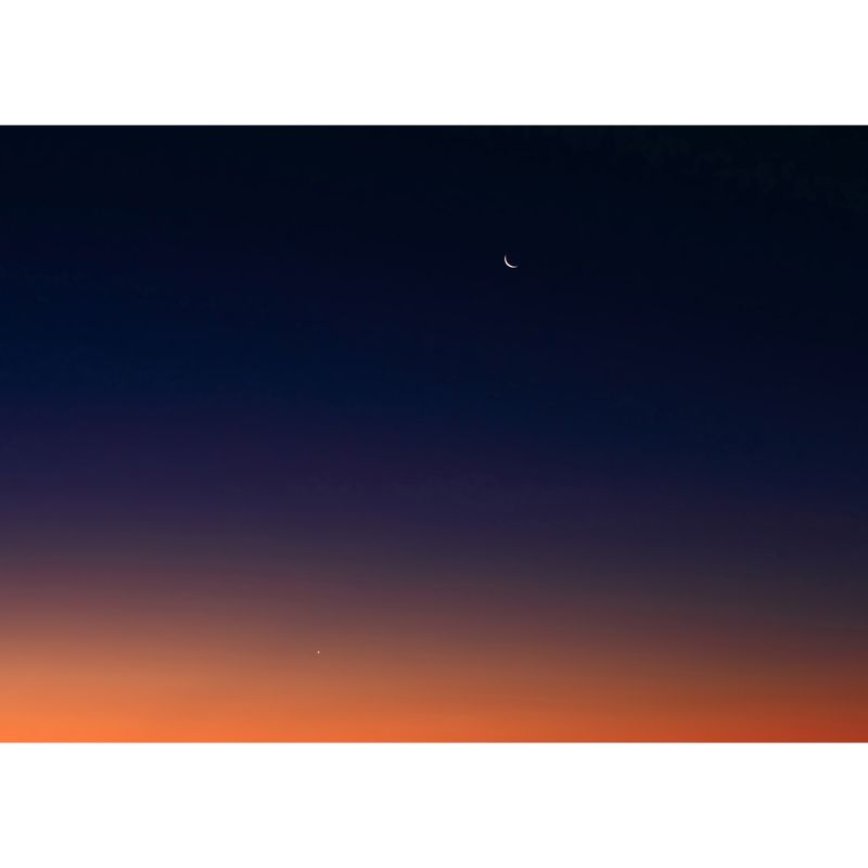 Orange-Blue Modern Style Mural Big Night Sky with Distant Crescent Wall Decor for Home