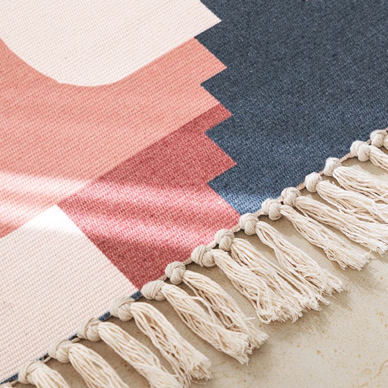 Modern Plant Printed Rug Multi-Colored Jute Area Carpet Easy Care Pet Friendly Stain-Resistant Indoor Rug with Tassel for Bedroom