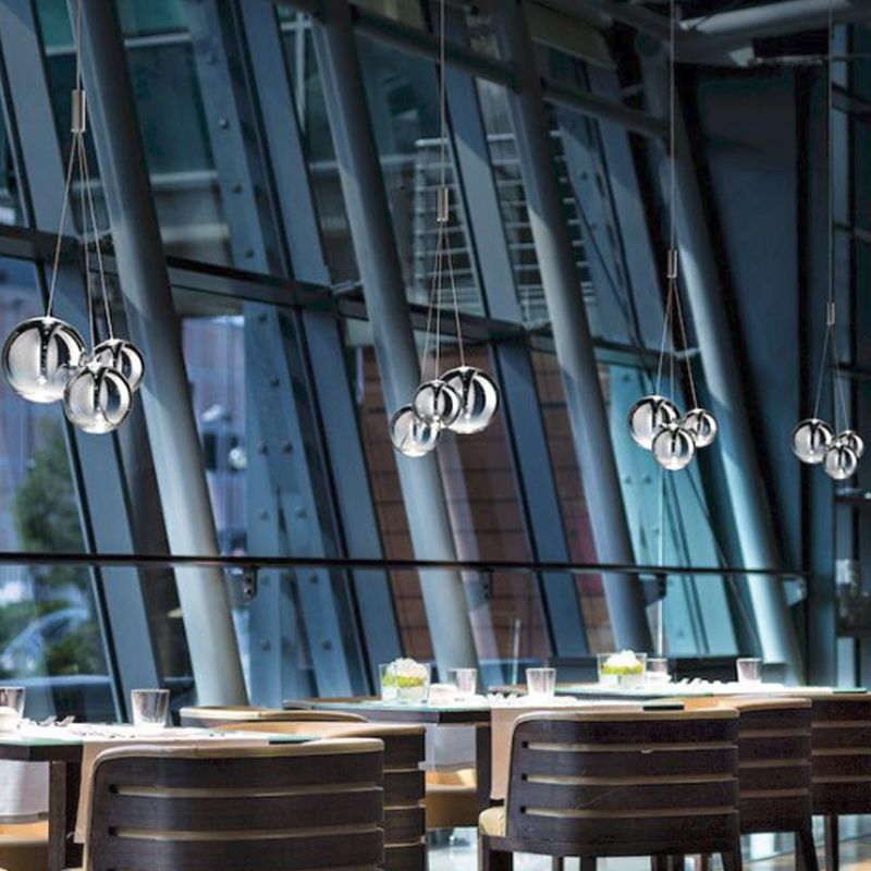 Lampada a sospensione a 3 luci lampada a sospensione Simplicità Cromo a sospensione con sfera di vetro trasparente