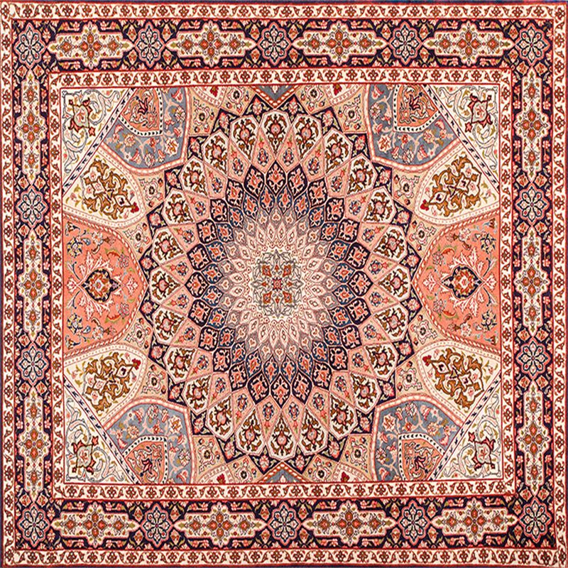 Simple Red Tone Persian Rug Polyester Spearhead Area Rug Non-Slip Backing Carpet for Living Room