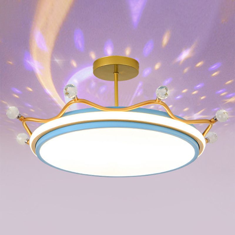 Crown Semi-Flush Ceiling Light with RGB Sky Projection Design Cartoon Flush Mount Light Fixture