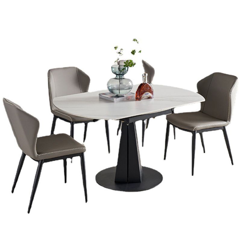 Mesa de comedor de hoja redonda moderna Mesa de piedra sinterizada con base de pedestal, 53.1 "L x 33.5" W x 30 "H