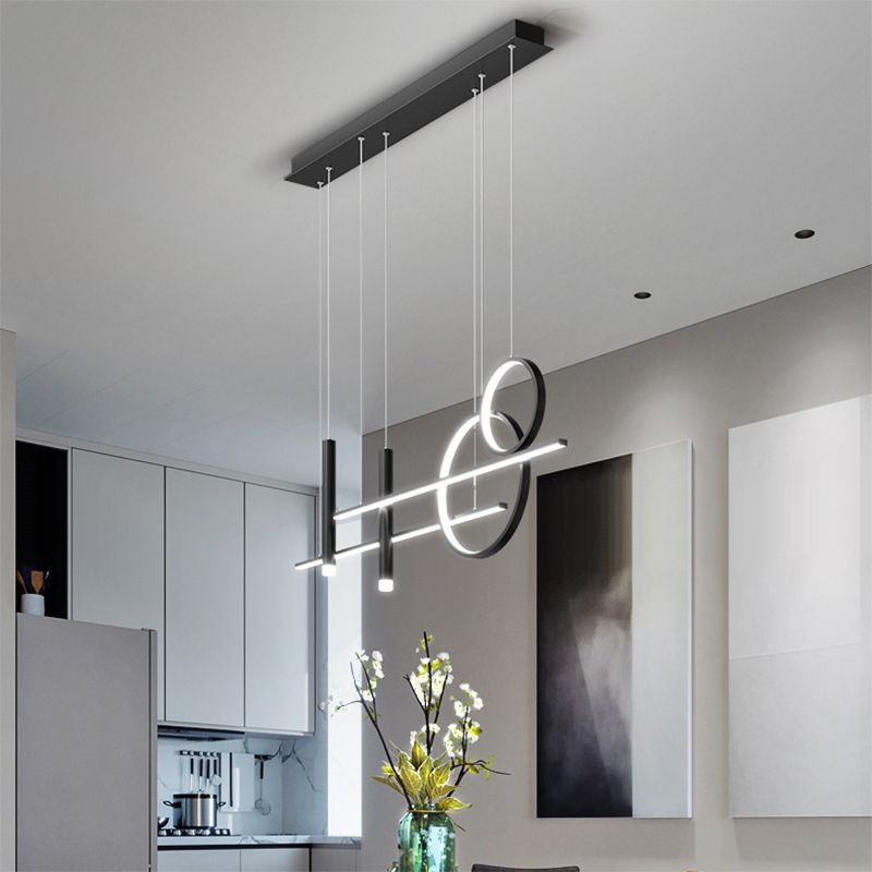 Black Restaurant LED Island Light in Modern Luxury Style Wrought Iron Linear Pendant Light with Acrylic Shade