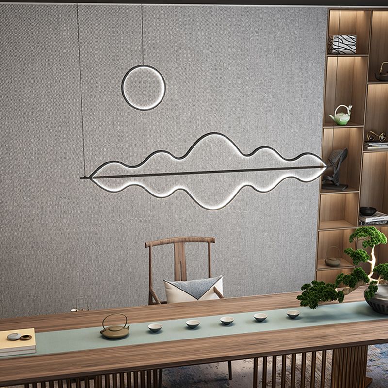 4 Light Linear Island Lighting Fixtures Contemporary Metal Island Light Fixtures in Black