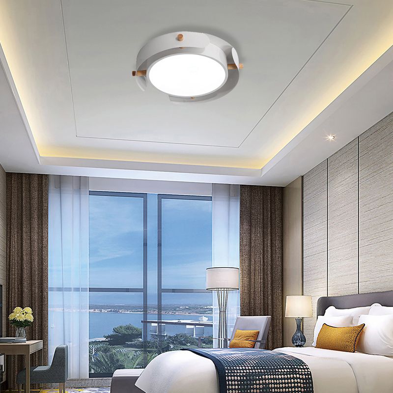 Plafonnier rond en acrylique nordique pour chambre à coucher, 40,6 cm/49,5 cm de diamètre, plafonnier LED avec boîtier extérieur en blanc/blanc vieilli