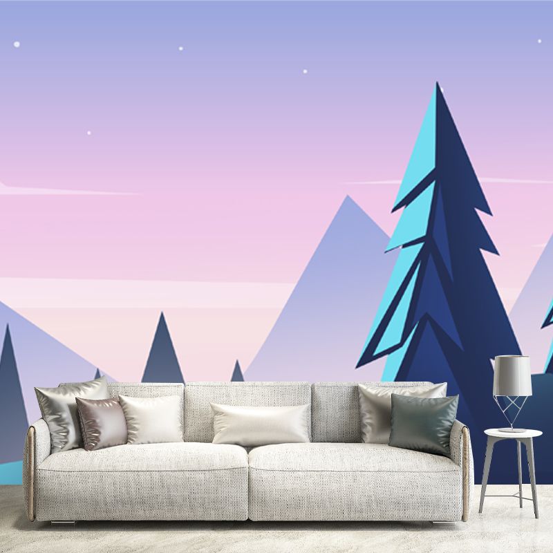 Pipe Tree Starry Night Mural Wallpaper Modern Smooth Surface Wall Decor in Purple-Blue