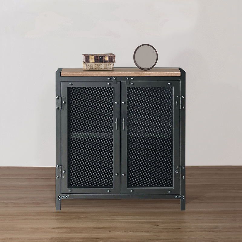 29.5" Tall Metal Accent Cabinet Industrial 2 - Door Chest with Wood Top