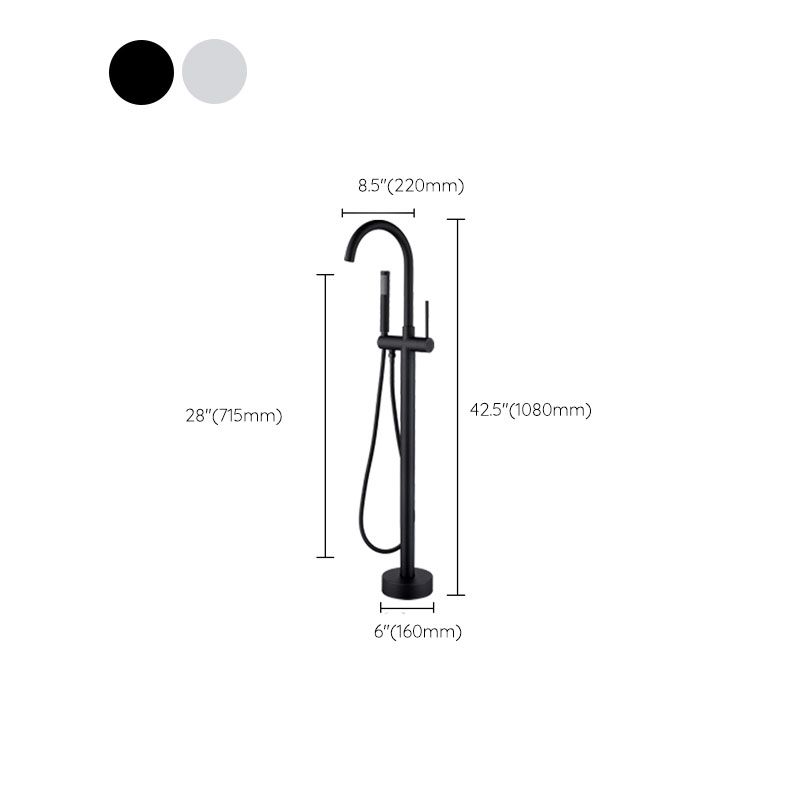 Brass Freestanding Tub Filler with Hand Shower Floor Mounted Bathroom Faucet