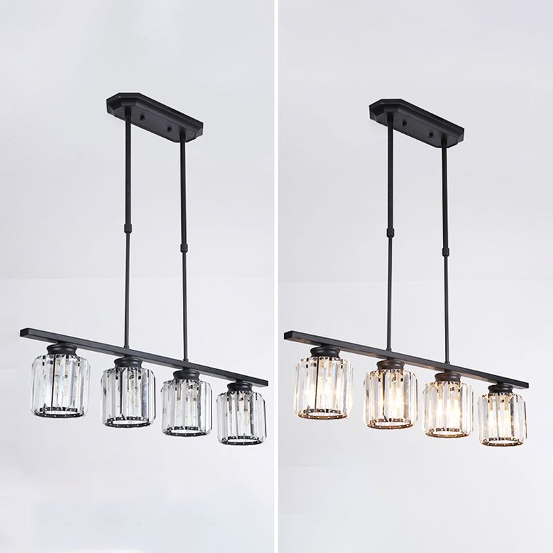 Contemporary Island Light Cylinder Crystal Island Pendant Lights for Kitchen