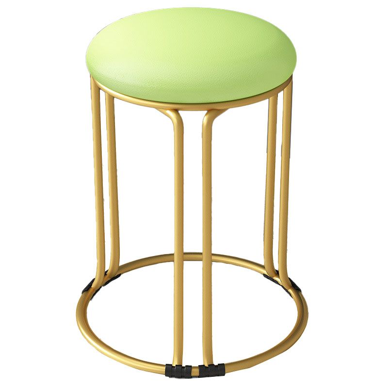 Round Leather Pouf Multi Color Metal Frame Stain Resistant Upholstered Pouf