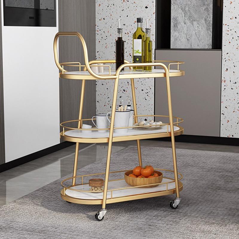 32.28"H Modern Rolling Prep Table Oval Metal Prep Table for Home Use