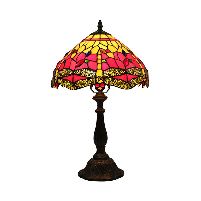 Dragonfly Tischlampe Retro gefärbte Glas 1-Licht-Akzentlampe im antiken Bronze Finish für das Studium