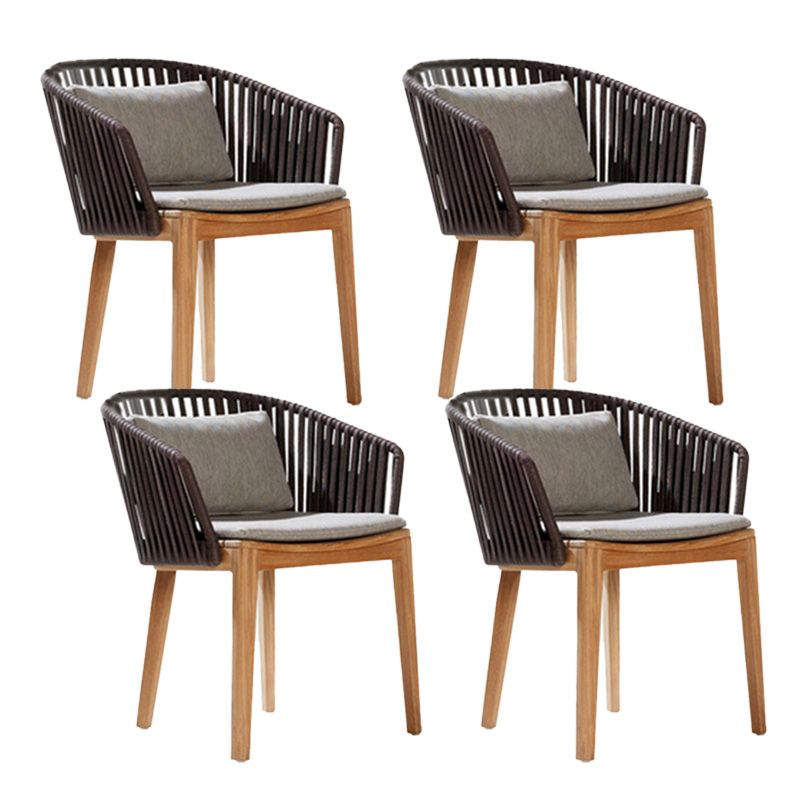 Tropical Brown Teak Upholstered Removable Cushion Outdoor Bistro Chairs