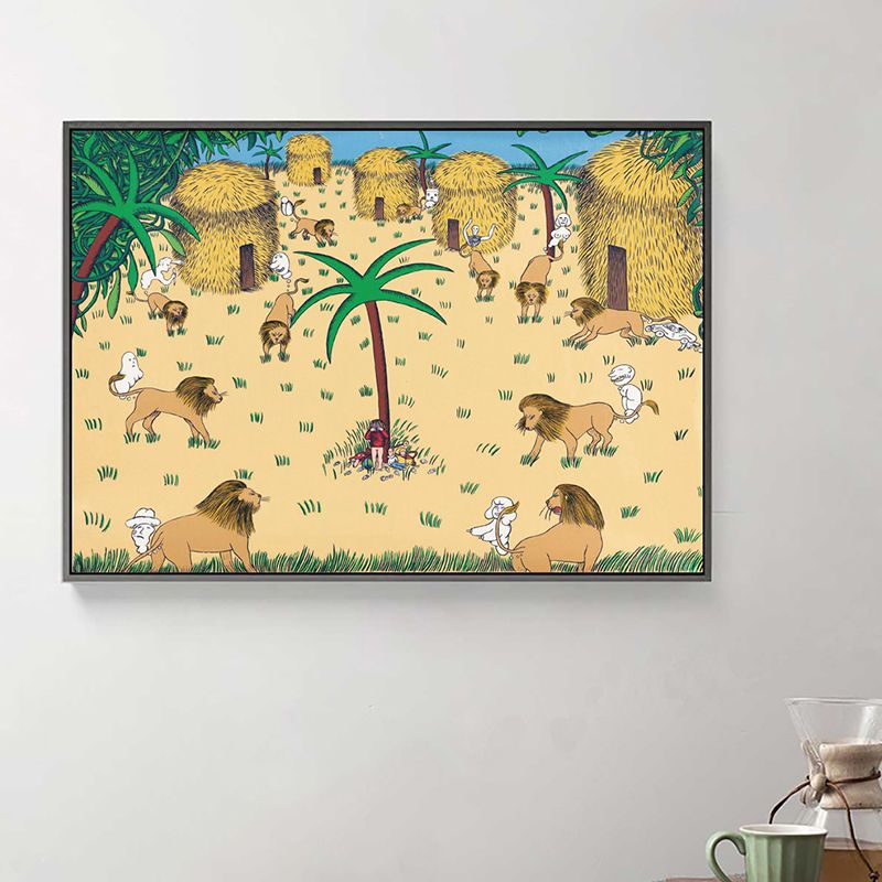 Shabby Mow and Lions Painting for Girls Bedroom in Yellow, Multiple Sizes Available