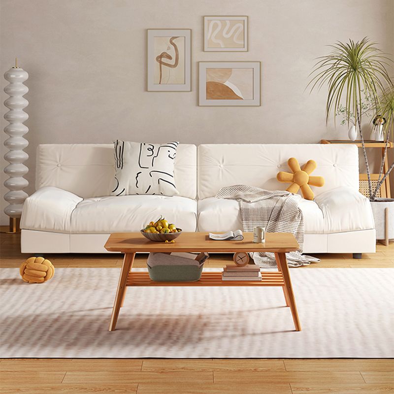 Modern Style Fabric Sofa in Off-White Living Room Square Arm Sofa