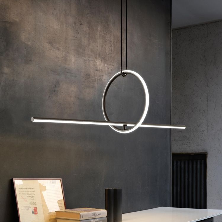 Black Geometrical Island Light Fixture Simple Style LED Metal Island Ceiling Light