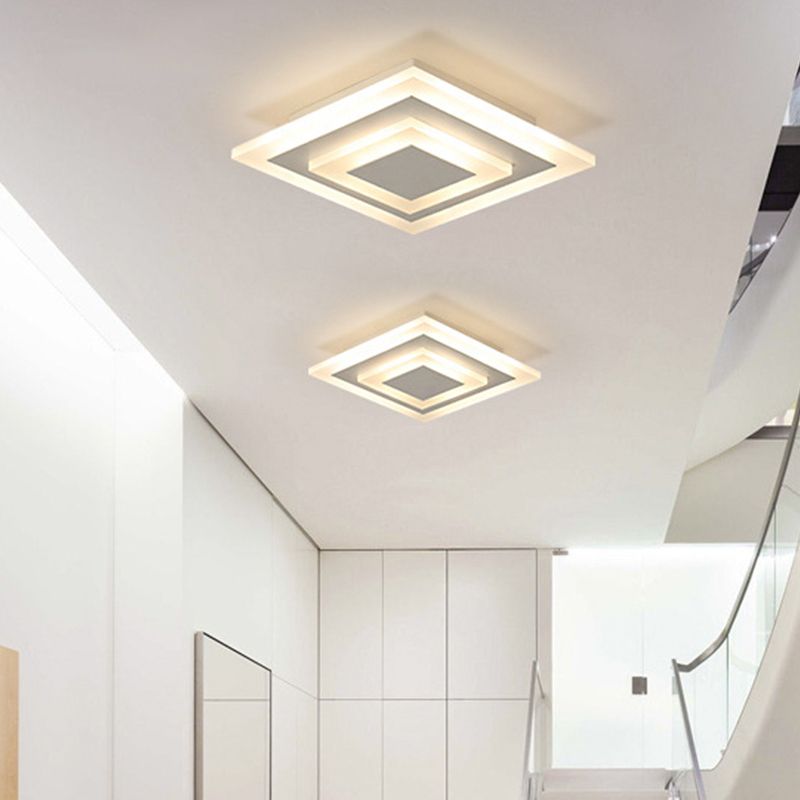 Lámpara de techo pequeña redonda/cuadrada estilo simple acrílico blanco/café LED empotrado en luz blanca/cálida para pasillo