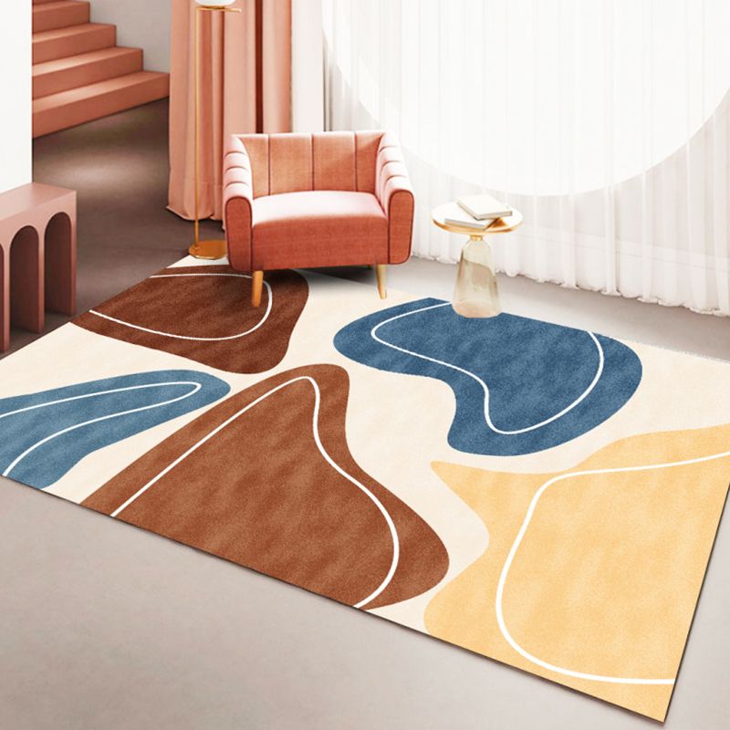 Dark Orange Modern Rug Polyester Color Block Rug Non-Slip Backing Rug for Living Room