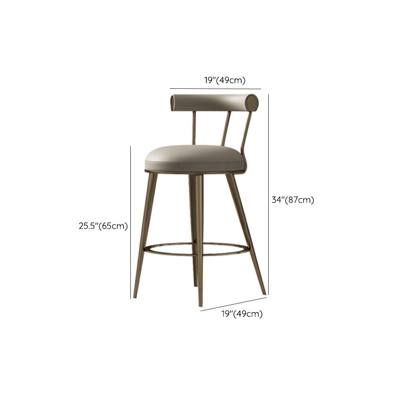 Glam Style Low Back Round Upholstered Bar Stool with Metal Legs