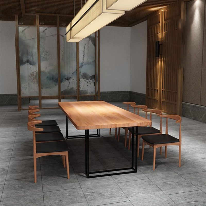 Rectangular 1/2/9 Pieces Dining Set Natural and Black Windsor Back Chair Set for Kitchen