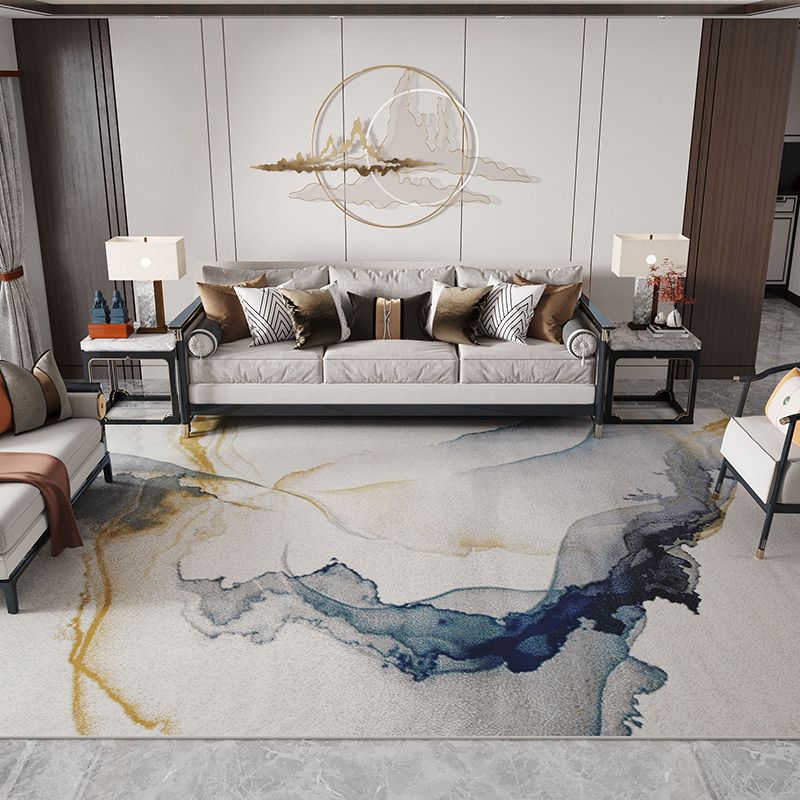 Grey Abstract Pattern Rug Modern Polyester Area Carpet Stain Resistant Area Carpet for Living Room
