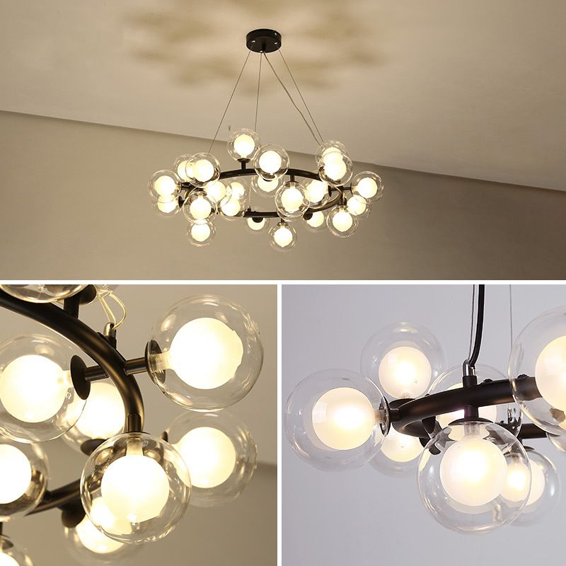 Ultra-modern Globe-Shaped Hanging Chandelier Glass Suspension Lighting with Hanging Cord for Living Room