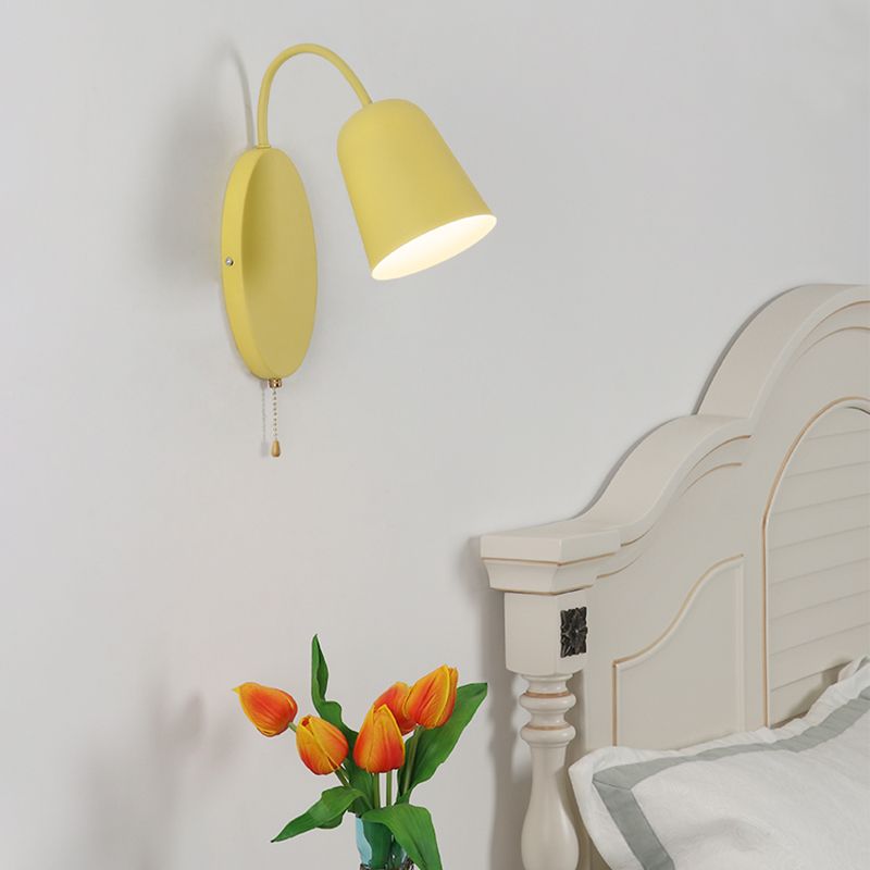 Modern Cone Sconce Light Fixture 1 Light Wall Mounted Lighting with Metal Shade and Pull Chain in Pink/Yellow/Blue/Green