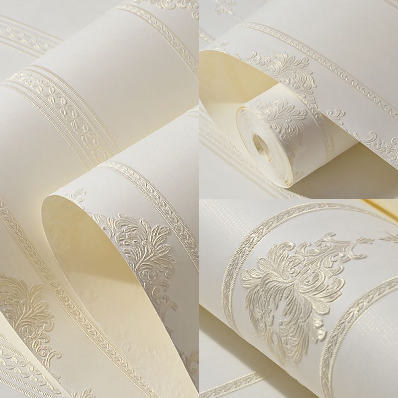 Light-Color Adhesive Stripe Wallpaper Damask Luxe Stain Resistant Wall Art, Easy to Remove