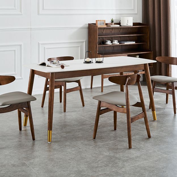 Modern Rectangle Sintered Stone Dining Table with Wooden Base White Dining Table for Restaurant