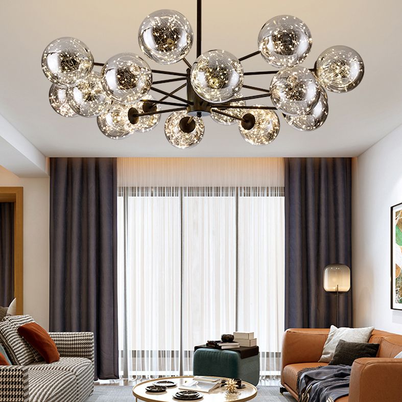 Modern Style Glass Ball Shade Chandelier Height Adjustable for Living Room Bedroom