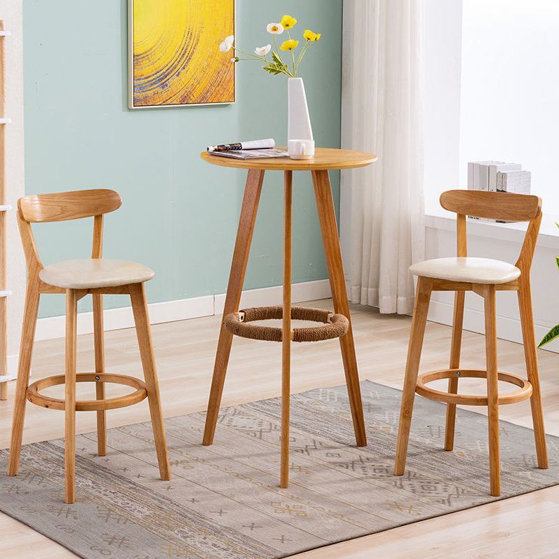 Industrial Armless Backrest Counter Stool Rubber Wood Bar Stool with Cushion for Cafe
